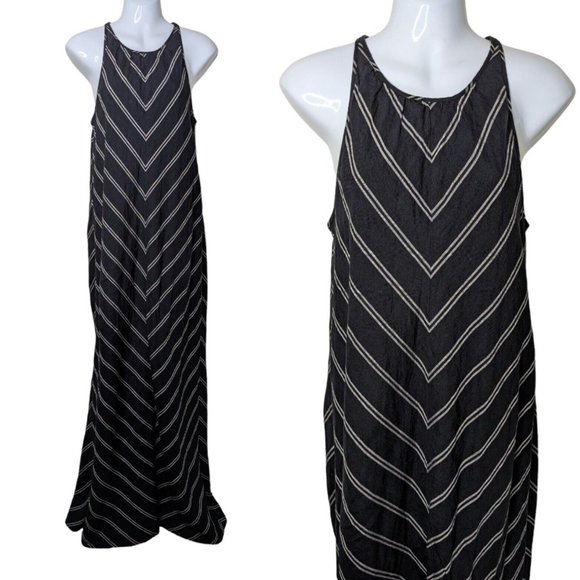 J.Crew Linen Maxi Dress Size 4 Tall Black White Summer Boho minimalist B4 - Picture 2 of 10
